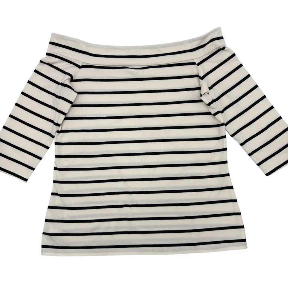 Black & White By Loft Size Medium Off-Shoulder Top With 3/4 Sleeves In Black & W - Picture 1 of 5